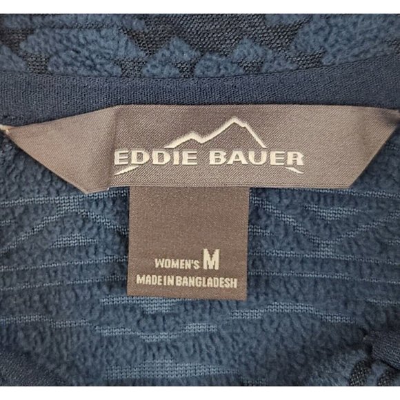 Eddie Bauer Sweater Womens Medium Blue Textured Tribal Pattern Quater Zip Fleece - Picture 3 of 11